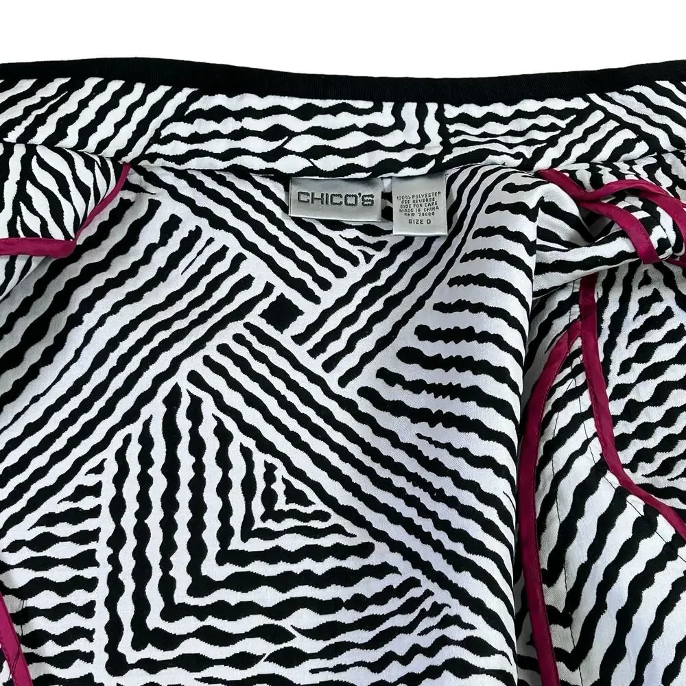 Chico's Jacket Women Size 0 Black White Stripes Pockets Structured Boxy Career
